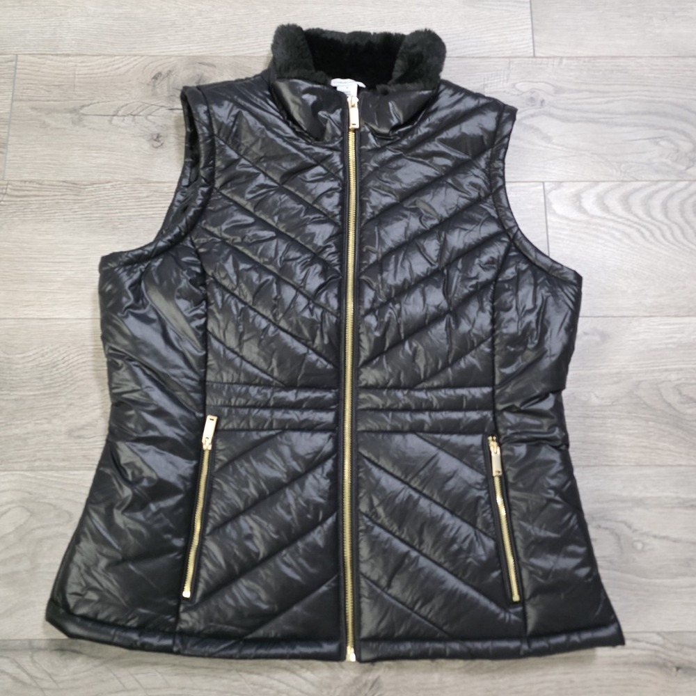 Calvin Klein Womens Black Regular Fit Quilte Pockets Full Zip Puffer Vest Size M